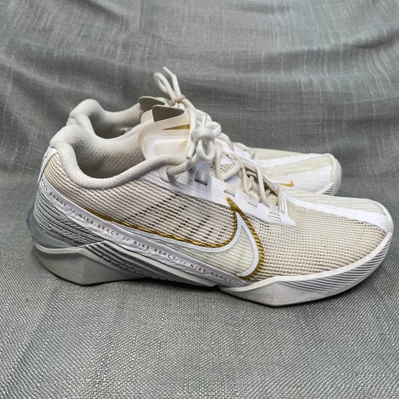 Nike React Metcon Turbo 'White Metallic Gold' CT1249-100 Women Trainers Sz 7.5 - Picture 1 of 9